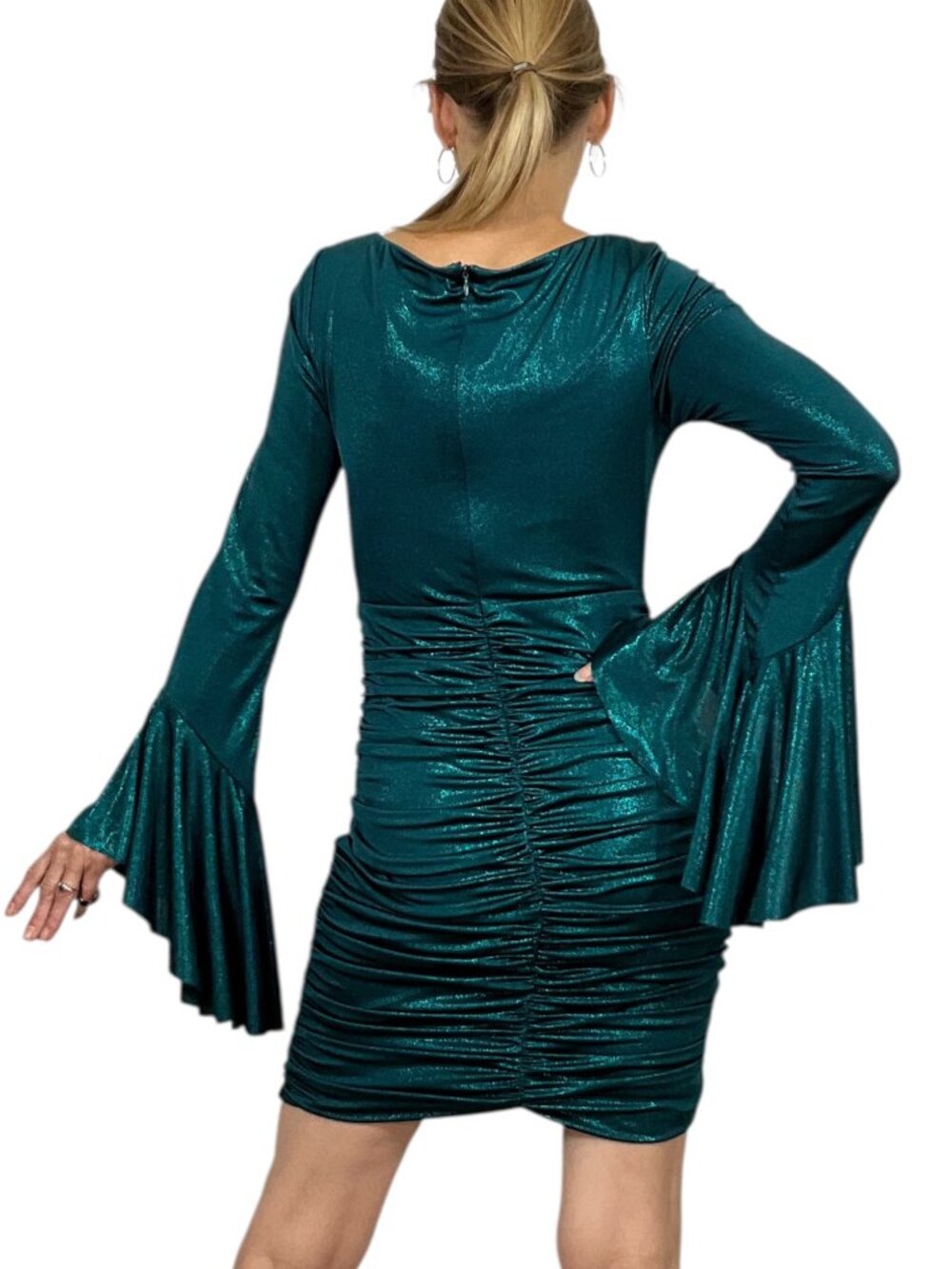 PatBo Jersey Foil Dress 8 Emerald Metallic Dark Green Mini Bodycon NEW - Picture 3 of 16
